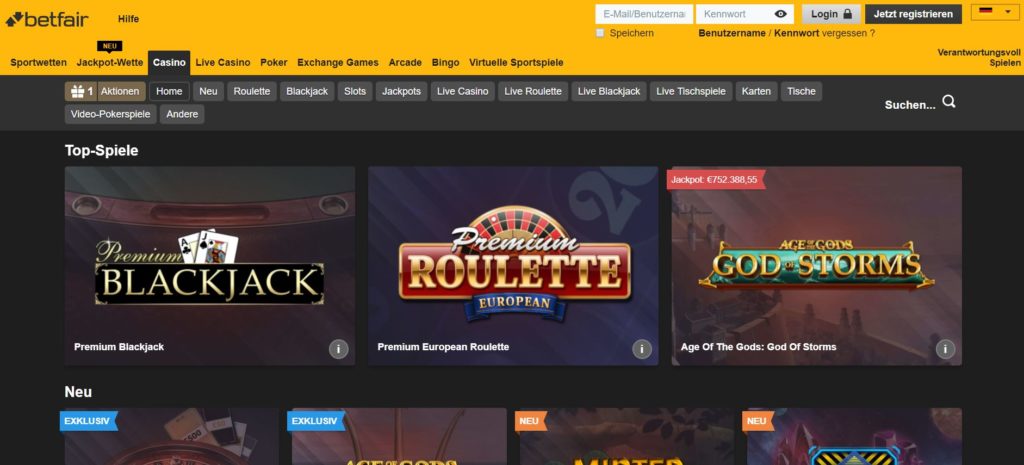 Betfair Casino Vorschau