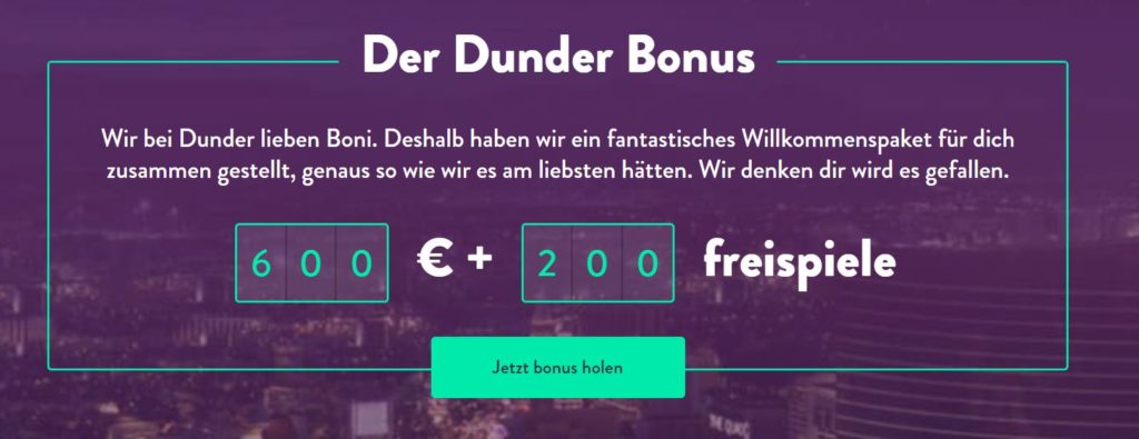 Dunder Casino Willkommensbonus